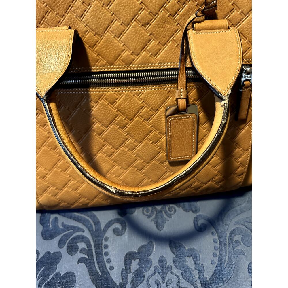 Vintage Tumi Camel Tan Leather Signature Embossed Tote - Picture 4 of 15